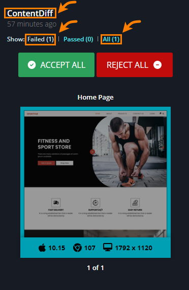 VisualTest Comparisons Screen - Left-hand Pane