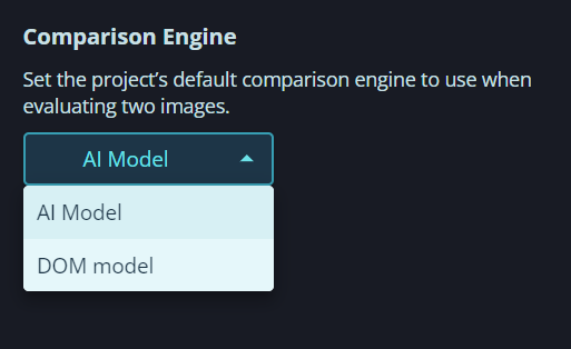 A screenshot of the VisualTest Comparison Engine selection window.